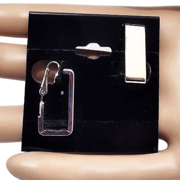 Avon Square Hoop Clip On Earrings Silver Tone Vintage Geometric 1976 - Picture 1 of 4